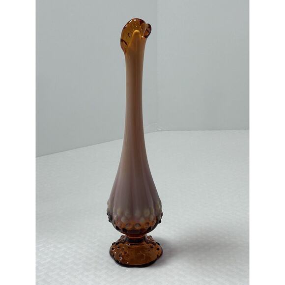 Vintage Fenton Bud Vase~Frosted Pink Opalescent Glass Swung Vase - Picture 3 of 11